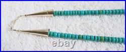 Santo Domingo Indian Turquoise Stone Disc Beads & Sterling Silver Bead Necklace Santo Domingo Indian Turquoise Stone Disc Beads & Sterling Silver Bead Necklace