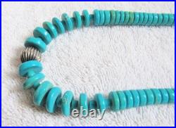 Santo Domingo Indian Turquoise Stone Disc Beads & Sterling Silver Bead Necklace Santo Domingo Indian Turquoise Stone Disc Beads & Sterling Silver Bead Necklace