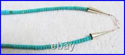 Santo Domingo Indian Turquoise Stone Disc Beads & Sterling Silver Bead Necklace Santo Domingo Indian Turquoise Stone Disc Beads & Sterling Silver Bead Necklace