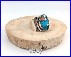 Santo Domingo Multi Stone Inlay Sterling Silver Ring Southwest Jewelry Sz 11.75