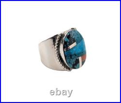 Santo Domingo Multi Stone Inlay Sterling Silver Ring Southwest Jewelry Sz 11.75