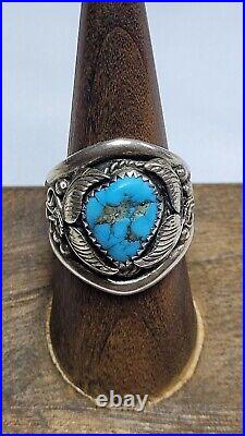 Signed AG Navajo Native American. 925 Sterling Silver Turquoise Ring Size 9