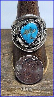Signed AG Navajo Native American. 925 Sterling Silver Turquoise Ring Size 9