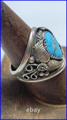 Signed AG Navajo Native American. 925 Sterling Silver Turquoise Ring Size 9