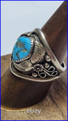 Signed AG Navajo Native American. 925 Sterling Silver Turquoise Ring Size 9