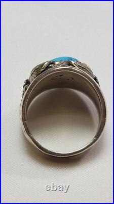 Signed AG Navajo Native American. 925 Sterling Silver Turquoise Ring Size 9