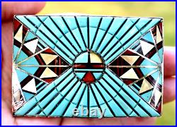 Signed ERNEST BENALLY Navajo Turquoise Masterpiece Sterling Silver Belt Buckle