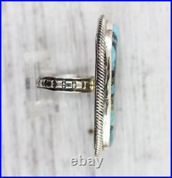 Signed Indian Native Am Turquoise Sterling Silver 925 Ring Size 7.5 Huge Stone