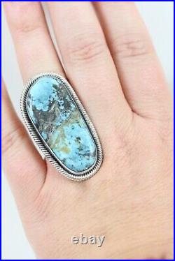 Signed Indian Native Am Turquoise Sterling Silver 925 Ring Size 7.5 Huge Stone