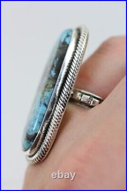 Signed Indian Native Am Turquoise Sterling Silver 925 Ring Size 7.5 Huge Stone