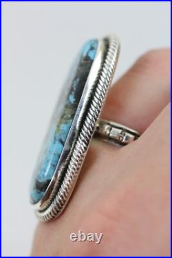 Signed Indian Native Am Turquoise Sterling Silver 925 Ring Size 7.5 Huge Stone