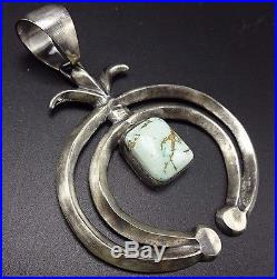Signed NAVAJO Sterling Silver & Dry Creek Turquoise PENDANT with Double Naja