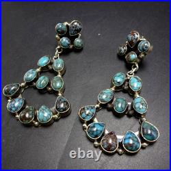 Signed NAVAJO Sterling Silver EGYPTIAN TURQUOISE Cluster Dangle EARRINGS Pierced Signed NAVAJO Sterling Silver EGYPTIAN TURQUOISE Cluster Dangle EARRINGS Pierced