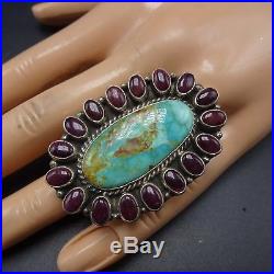 Signed NAVAJO Sterling Silver PURPLE SPINY OYSTER Shell & TURQUOISE RING size 8+