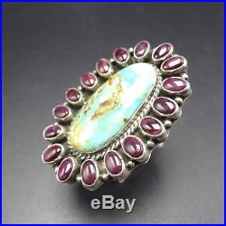 Signed NAVAJO Sterling Silver PURPLE SPINY OYSTER Shell & TURQUOISE RING size 8+