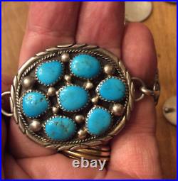 Signed NAVAJO TOMMY MOORE STERLING SILVER & TURQUOISE CONCHO BELT