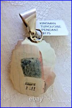 Signed Navajo Betta Lee Green Kingman Turquoise Pendant 925 Sterling Silver