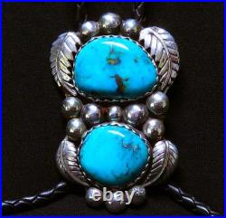 Signed Navajo sterling silver Turquoise Bolo Tie 2-1/2 height