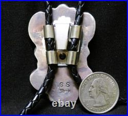 Signed Navajo sterling silver Turquoise Bolo Tie 2-1/2 height
