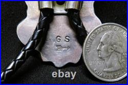 Signed Navajo sterling silver Turquoise Bolo Tie 2-1/2 height