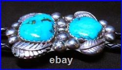 Signed Navajo sterling silver Turquoise Bolo Tie 2-1/2 height