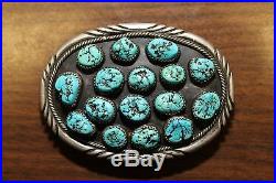 Signed R. Jackson Sterling Silver Turquoise Belt Buckle Native American Cluster