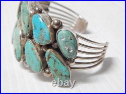 Signed Vintage Cluster Bracelet Navajo Sterling Silver Turquoise Stunning