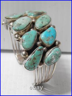 Signed Vintage Cluster Bracelet Navajo Sterling Silver Turquoise Stunning
