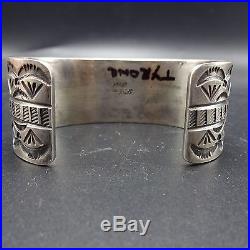 Signed Vintage NAVAJO Sterling Silver & Rare TYRONE TURQUOISE Cuff BRACELET 104g