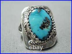 Signed Vintage Navajo Kingman Turquoise Sterling Silver Ring Old