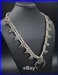 Signed Zuni Petit Point Sterling Silver Squash Blossom Necklace 22 NS919