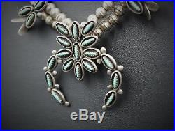 Signed Zuni Petit Point Sterling Silver Squash Blossom Necklace 22 NS919