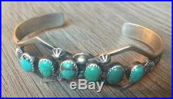 Signed/stamped Navajo Royston Turquoise & Sterling Silver Cuff Row Bracelet