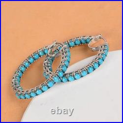 Sleeping Beauty Turquoise 14K White Gold OverProng Set Inside-Out Hoop Earrings