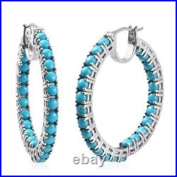 Sleeping Beauty Turquoise 14K White Gold OverProng Set Inside-Out Hoop Earrings