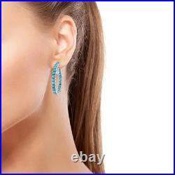 Sleeping Beauty Turquoise 14K White Gold OverProng Set Inside-Out Hoop Earrings