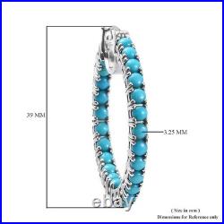 Sleeping Beauty Turquoise 14K White Gold OverProng Set Inside-Out Hoop Earrings