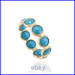 Sleeping Beauty Turquoise 18K Yellow Gold Over Anniversary Eternity Band Ring