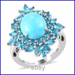 Sleeping Beauty Turquoise 925 Silver Neon Apatite Cocktail Ring Size 9 Ct 6.6