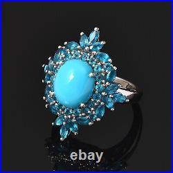 Sleeping Beauty Turquoise 925 Silver Neon Apatite Cocktail Ring Size 9 Ct 6.6