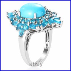 Sleeping Beauty Turquoise 925 Silver Neon Apatite Cocktail Ring Size 9 Ct 6.6