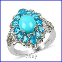 Sleeping Beauty Turquoise 925 Silver Neon Apatite Halo Ring Gift Size 10 Ct 4.4