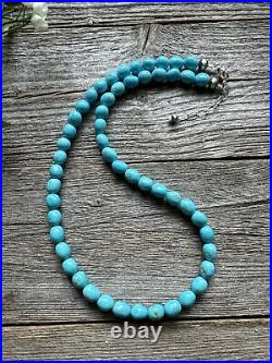 Sleeping Beauty Turquoise 925 Sterling Silver Nuggets Bead Necklace 18 inch Gift