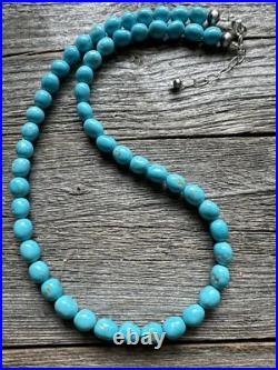 Sleeping Beauty Turquoise 925 Sterling Silver Nuggets Bead Necklace 18 inch Gift