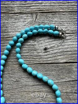 Sleeping Beauty Turquoise 925 Sterling Silver Nuggets Bead Necklace 18 inch Gift