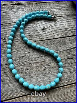 Sleeping Beauty Turquoise 925 Sterling Silver Nuggets Bead Necklace 18 inch Gift