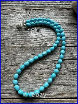 Sleeping Beauty Turquoise 925 Sterling Silver Nuggets Bead Necklace 18 inch Gift
