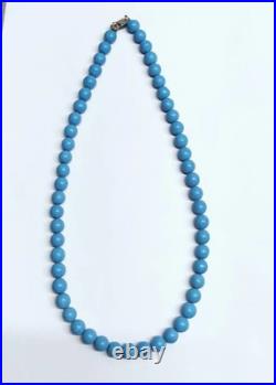 Sleeping Beauty Turquoise Bead 14K White Gold Over 18 Beaded Lobster Necklace