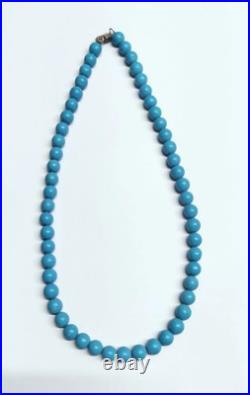 Sleeping Beauty Turquoise Bead 14K White Gold Over 18 Beaded Lobster Necklace
