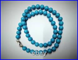 Sleeping Beauty Turquoise Bead 14K White Gold Over 18 Beaded Lobster Necklace